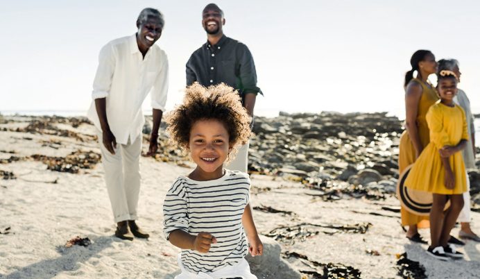 family on beach